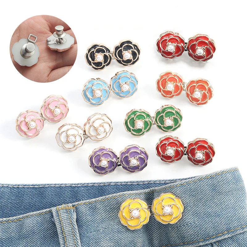 Removable Waist Tightening Buckle  Rose Flower Invisible Snap Button Brooch Jeans Pant Clothing Buckle Waistband Adjust Tool