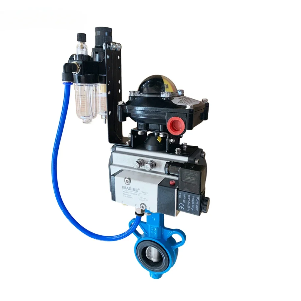 pneumatic Wafer Butterfly Valve Solenoid valve Pressure reducer Pneumatic limit switch,Soft Seal Valve DN32