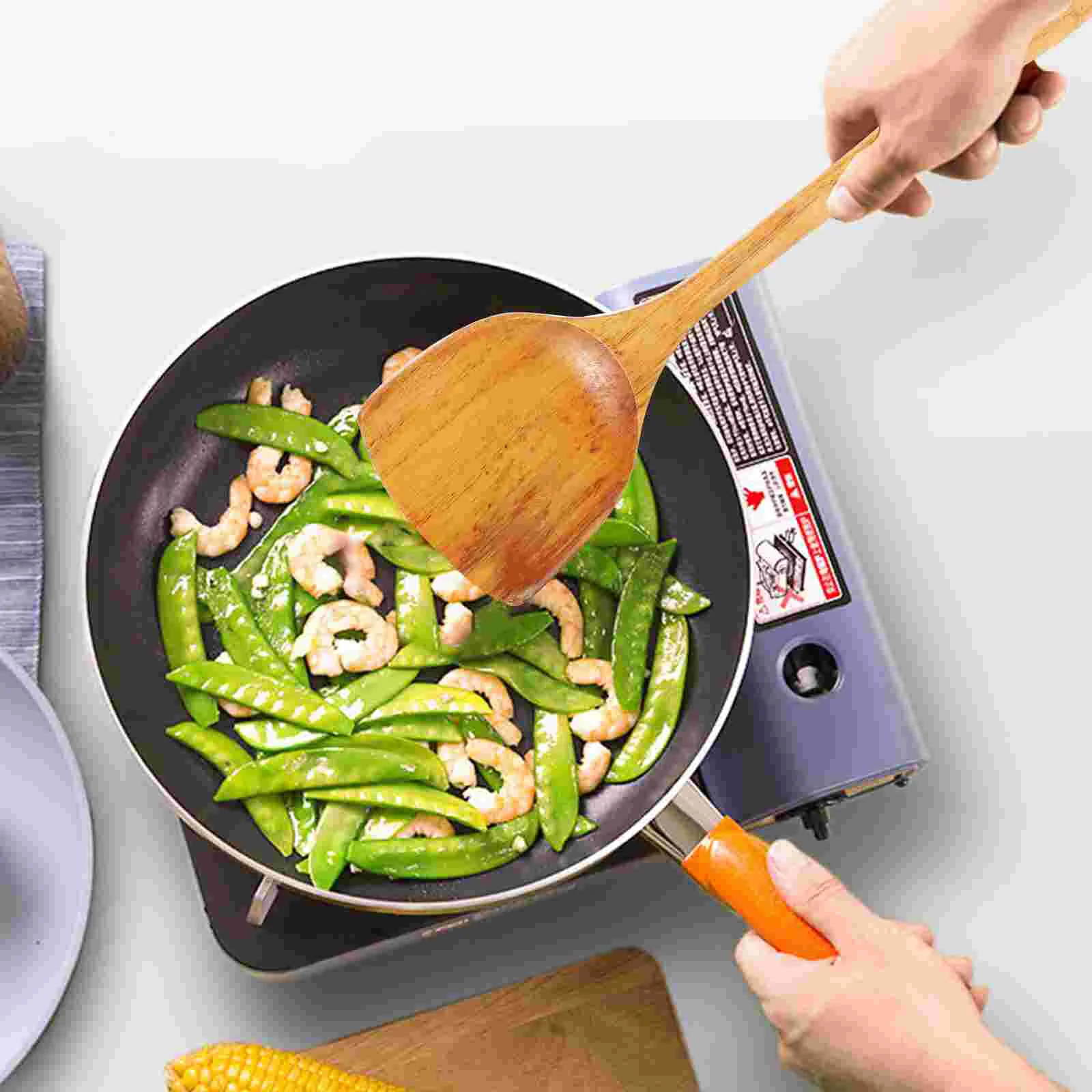 

2pcs Wooden Long Handle Spade Anti-scalding Wood Non-Stick Spatula Kitchen Utensils Accessories