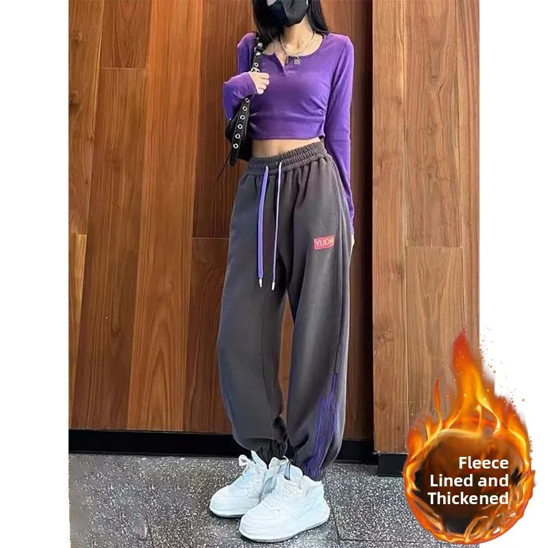 2023 automne hiver nouvelle couleur Blo t-shirt rayures pantalons de sport pantalon Thiened Fce femmes ample pantalon de survêtement décontracté