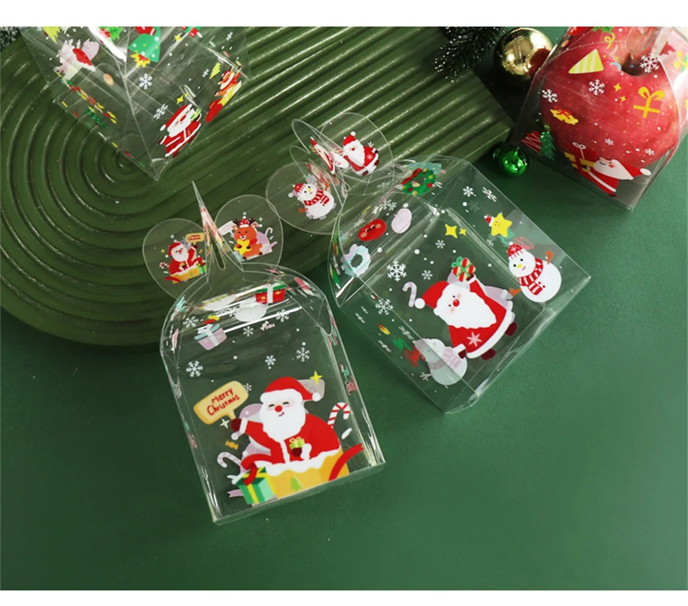 1Pc Transparent PVC Christmas Gift Box Santa Claus Christmas Apple Box Candy Bag 2024 New Year Party Kids Gift Packaging Decor