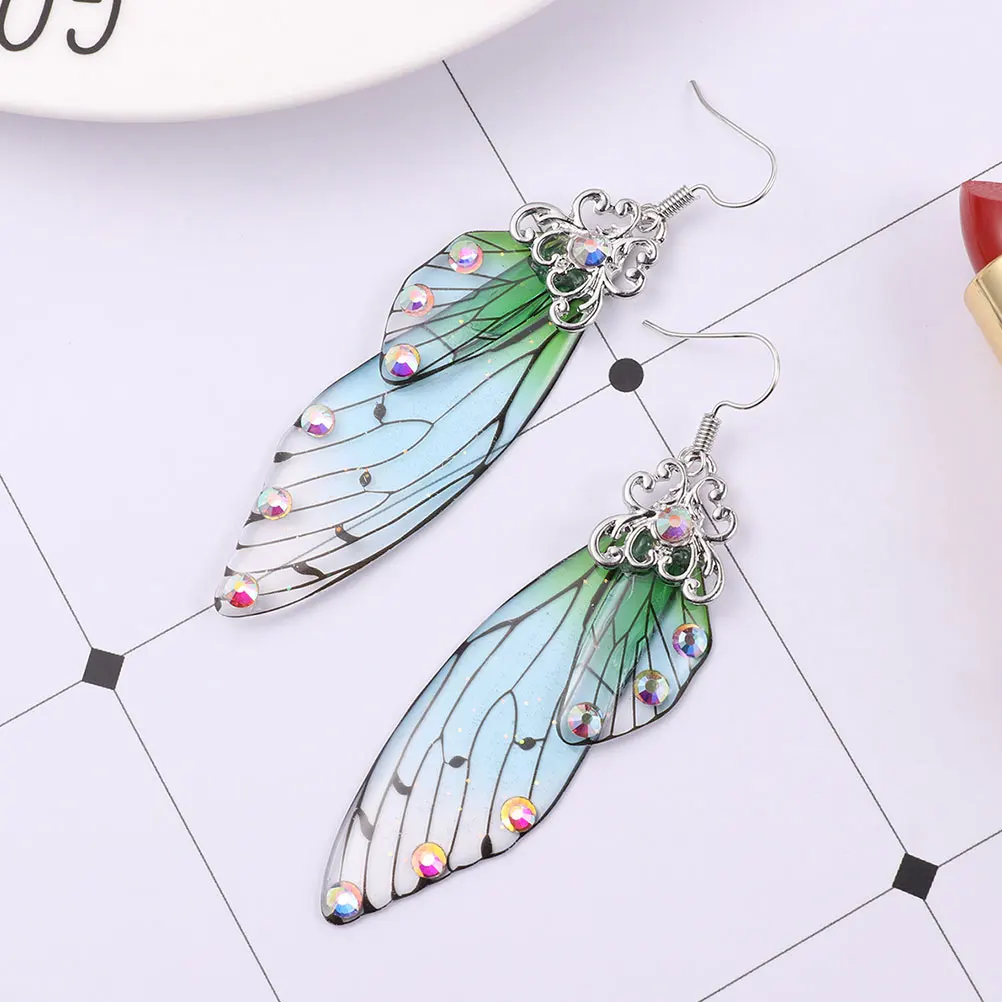 

Butterfly Wing Earrings for Women Elegant Dangle Statement Plastic Long Design Studs Nature Inspired Mint Green Face