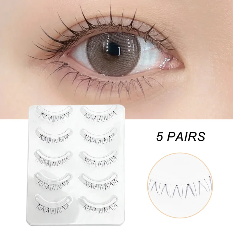 Großhandel 5 Paar natürliche falsche Wimpern, handgefertigt, sauberes Band, Vollstreifen-Kunsthaar-Wimpern für Make-up – Detail 1