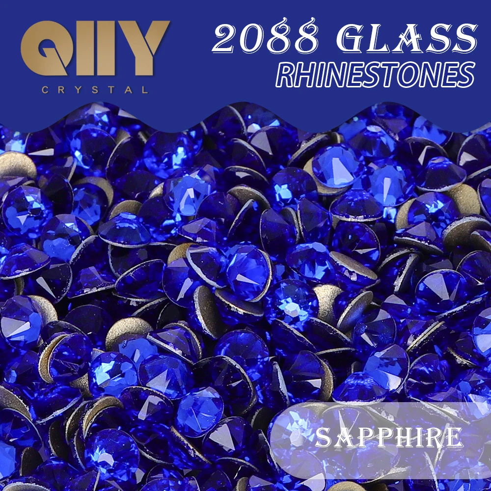 

QIIY Sapphire 2088 SS10-SS30 Rhinestones Crystal Golden Flatback 8 Big 8 Small 16cut Stones For DIY Nail Art Decoration