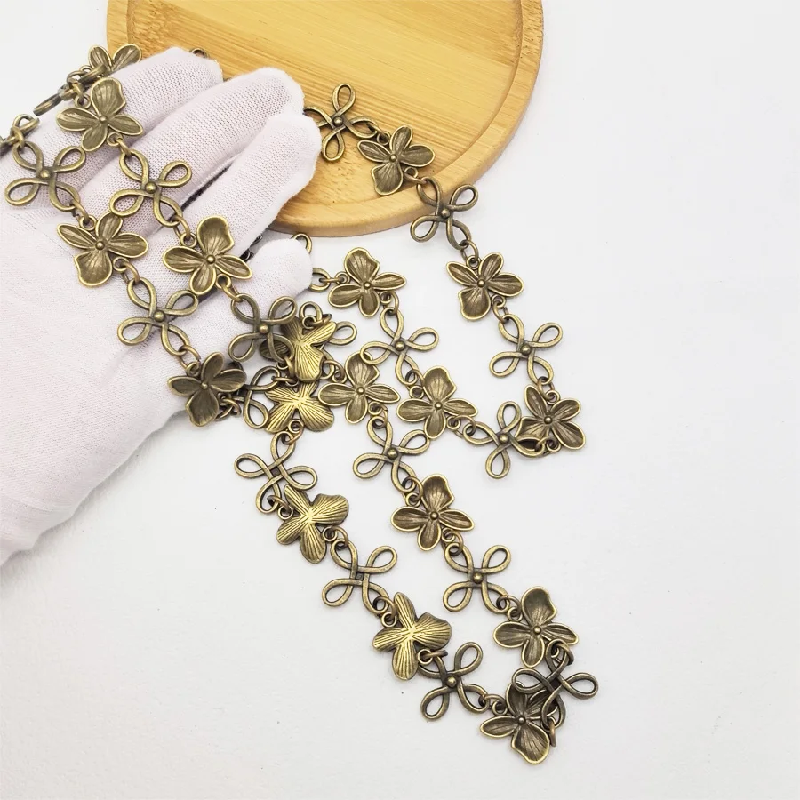 100CM Bohemia Long Bronze Alloy Butterfly Flower chain Bangle making sexy waist Bracelet Peas chain Shiny Pendant 24*3MM 30089