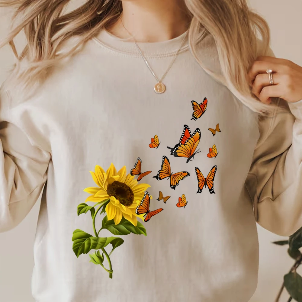 

Women’s Crewneck Sweatshirt Sunflower Butterfly Printed Jumper Motivation Jumper Positivity Pullover Women Inner Healing Clothes