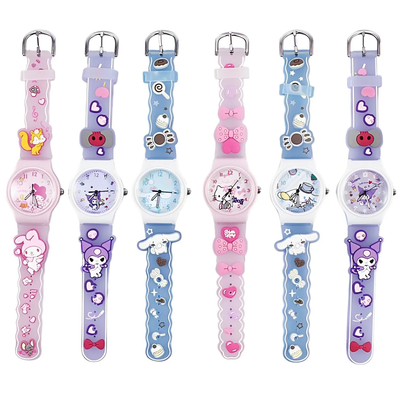 Miniso Anime Cartoon Sanrio Hello Kitty Melody Kuromi Cinnamoroll Silicone Round Quartz Girls Boys Student Sport Watch Kids Gift