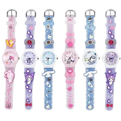 Miniso Anime Cartoon Sanrio Hello Kitty Melody Kuromi Cinnamoroll Silicone Round Quartz Girls Boys Student Sport Watch Kids Gift