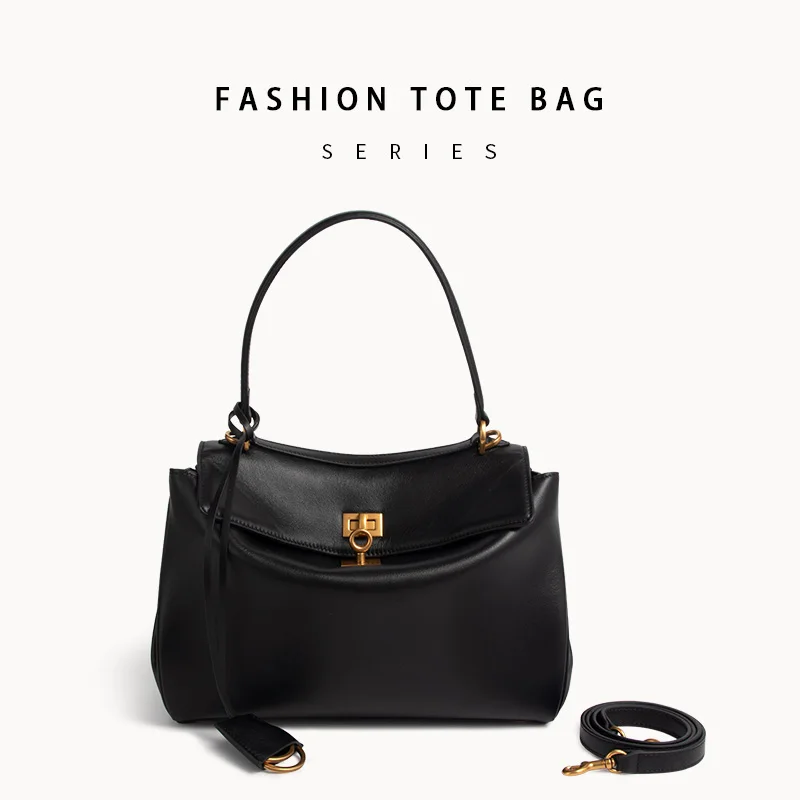 Genuine Leather New Rodeobag Leather Kellys Bag Women's Handbag Large Capacity Advanced Lock Fashion High Sense Underarm Bags