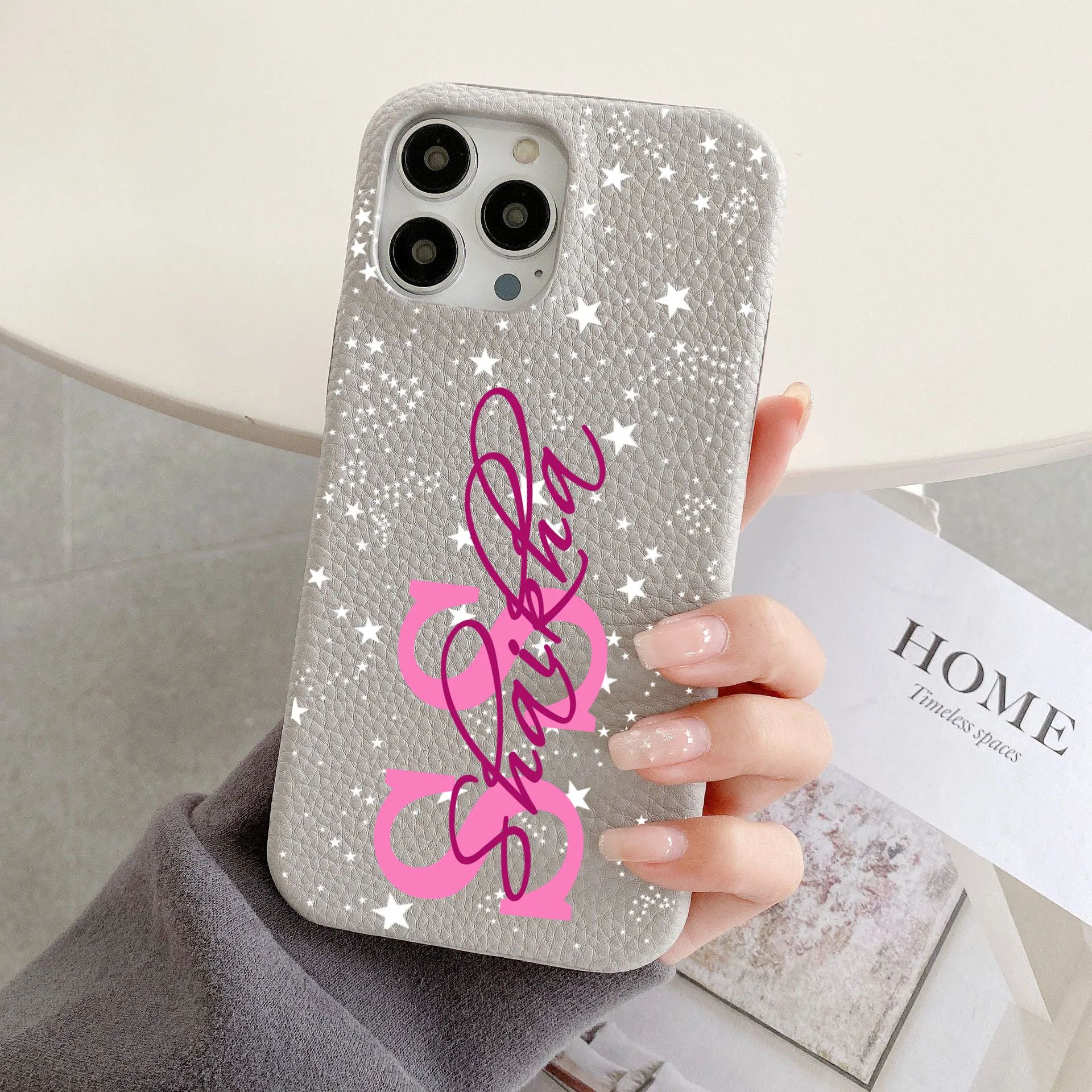 Personalised Initial letter Pebble Grain Leather Phone Cases for iphone 11 12 14 13 15 Pro Max XS XR 14Plus Luxury kafr Covers