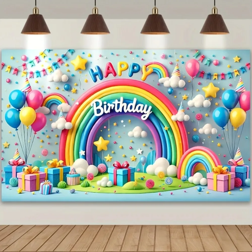 Bunte Luftballons, Sterne, Regenbogen-Themenbanner-Hintergrund, Kindergeburtstagsfeier, Heimdekoration, Fotografie-Hintergrundstoff