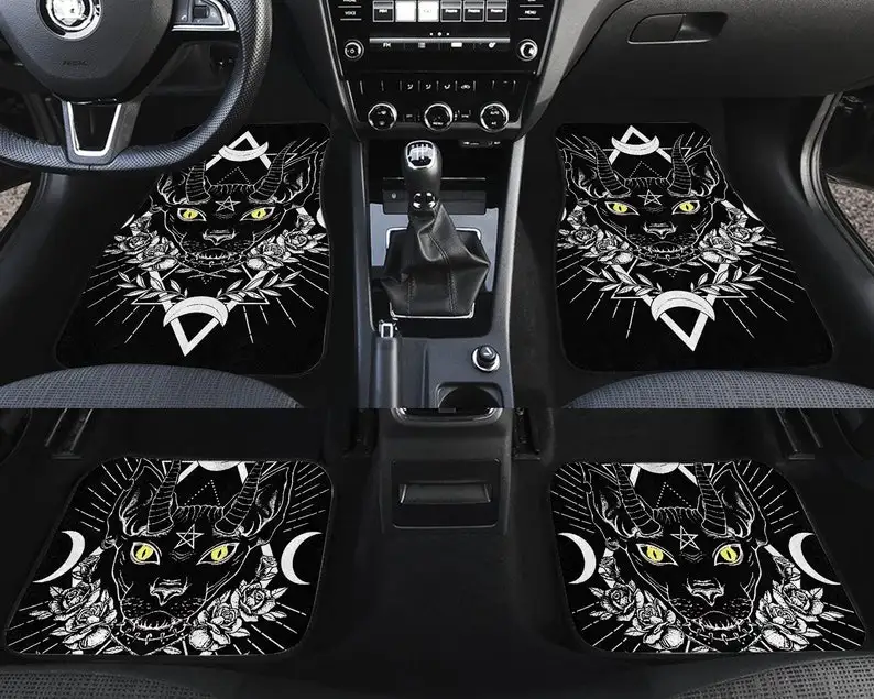 

Halloween Car Decorations, Gothic Black Cat Sphinx Demonic Floor Car Mat, Personalized Floor Car Mat, Car Accessories, Car Lover