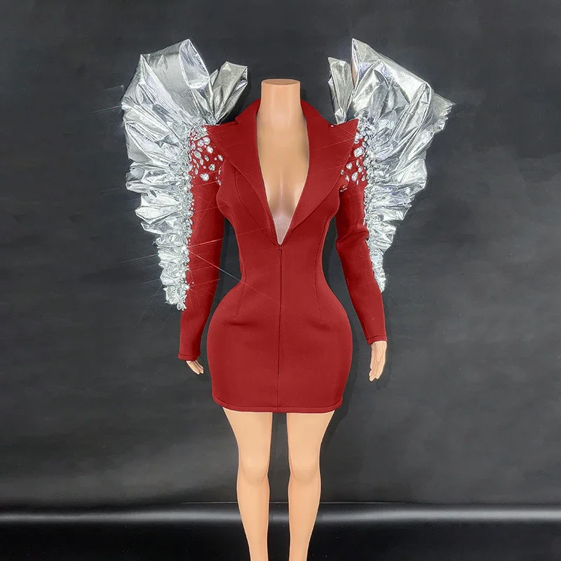 Singer Performance Wear Drag Queen Rave Outfit Multi-Colors Stand Shoulder Steentjes Jurk Overdreven Podium Kostuum