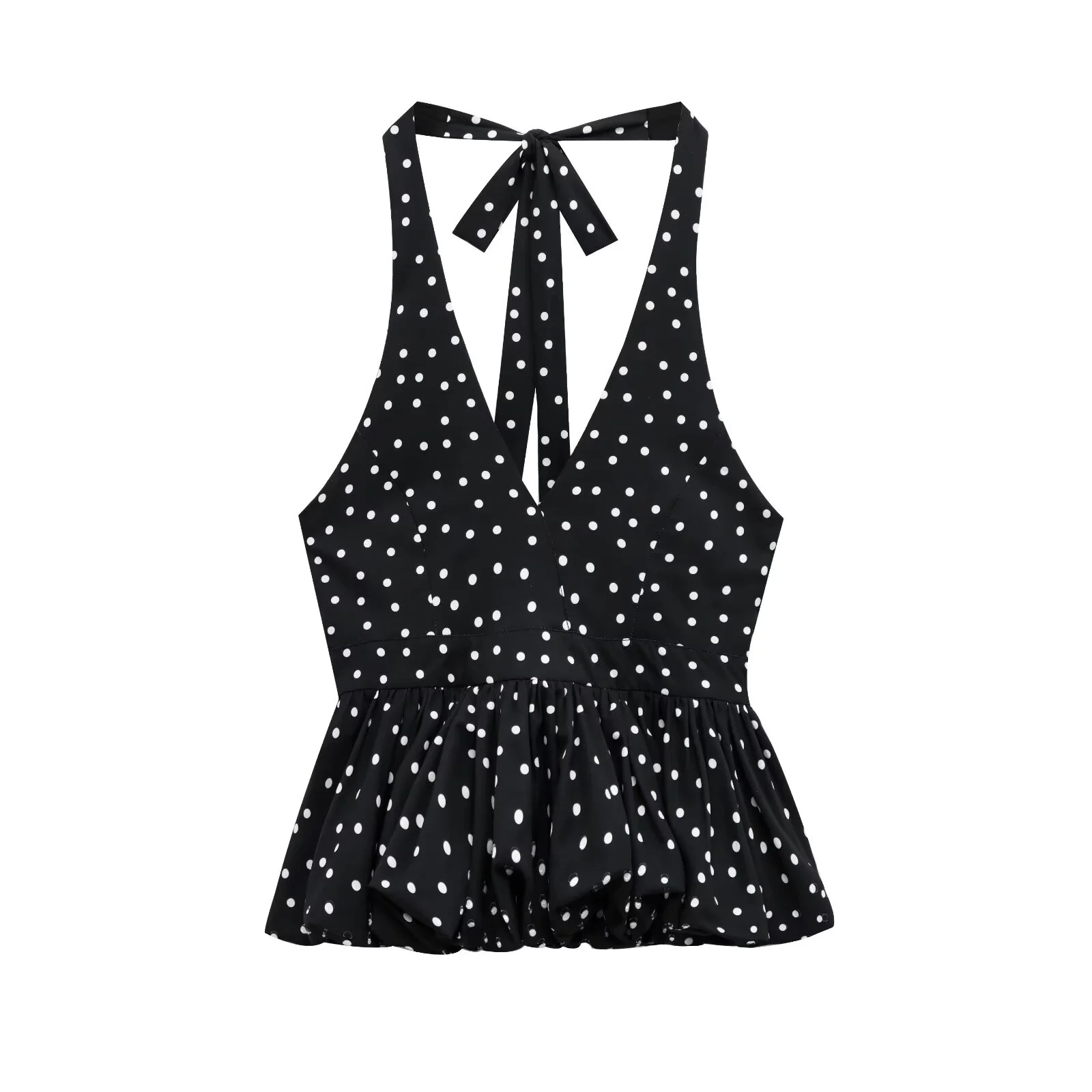 

French Polka Dot Neck Tie Sexy Backless V-neck Slim Fit Strapless Tank Top Sleeveless Flower Bud Vest