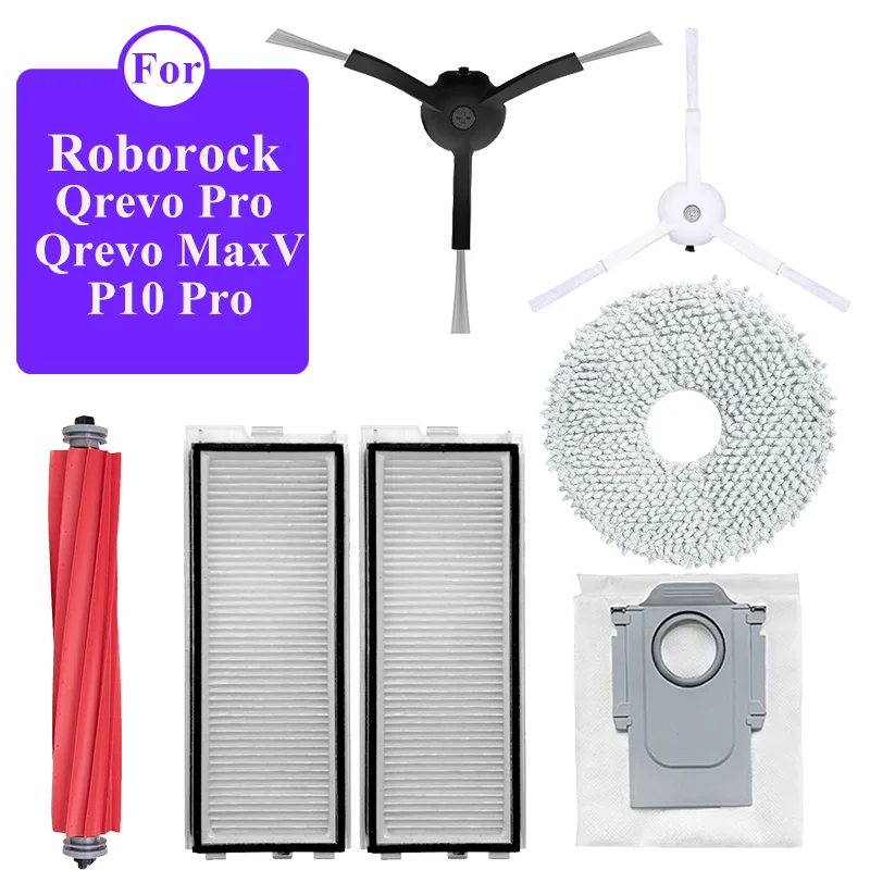 For Roborock Qrevo Pro / Qrevo MaxV / Qrevo S / P10 Pro Vacuum Cleaner Parts Main Side Brush HEPA Filter Mop Cloth  Replacement