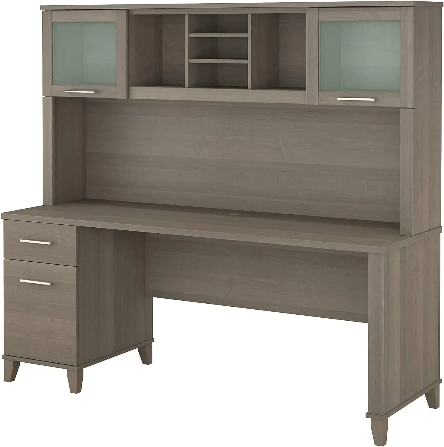 Somerset 72W Office Desk with Drawers and Hutch in Ash Gray USA