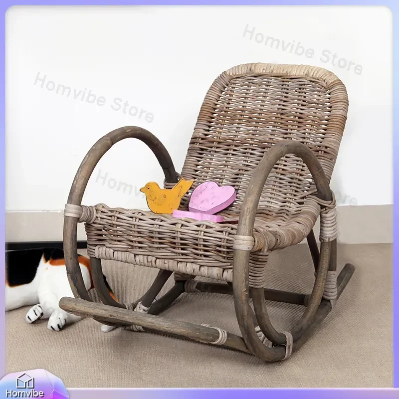 Wicker Rattan Rocking Chair Outdoor Patio Furniture Balcony Lounge Recliner Natural Weaving Leisure Seat Kids Room Decor