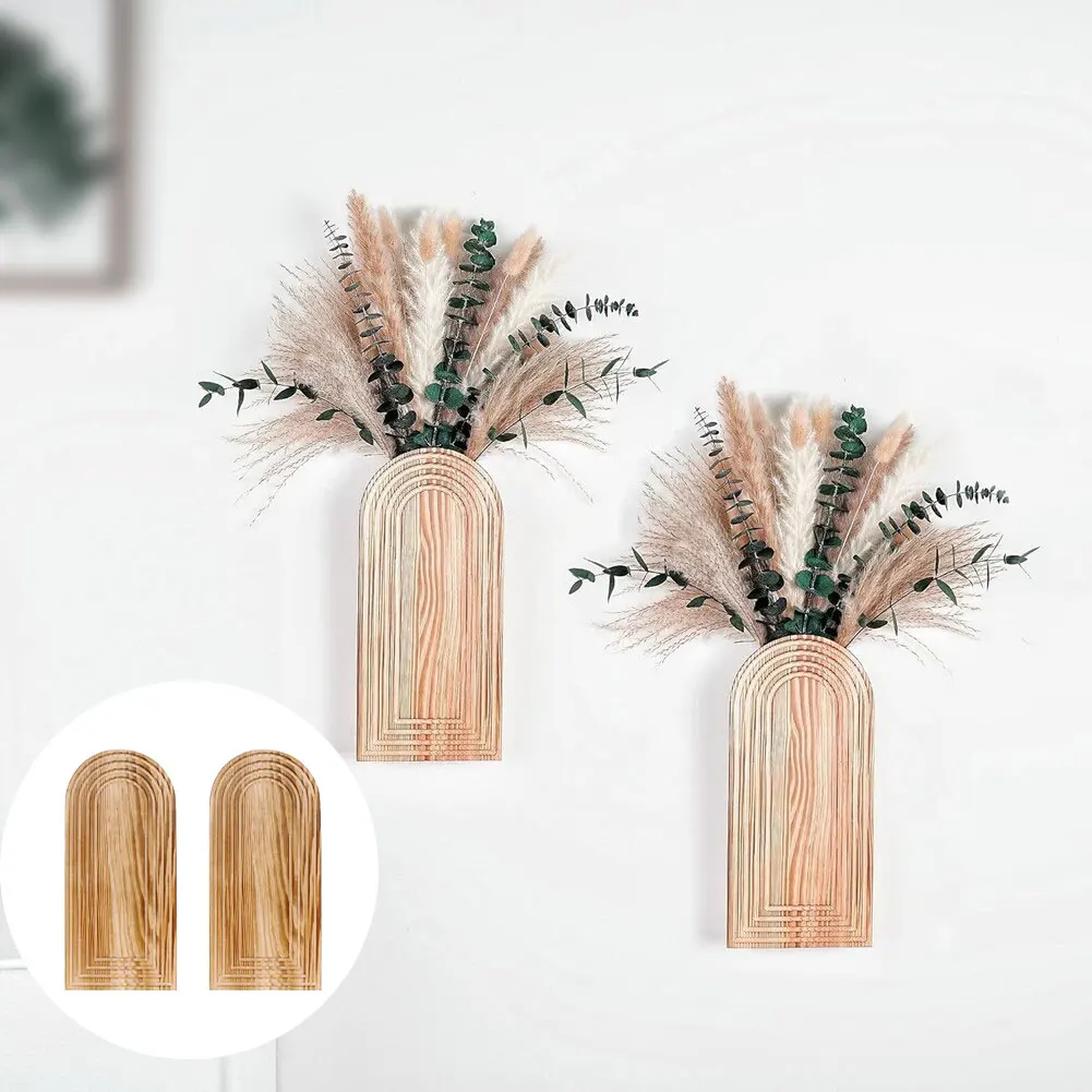 Hanging Wood Vase for Wall Decoration Featuring Japandi Aesthetic for Entryway Bedroom or Dining Room Indoor Plant Display