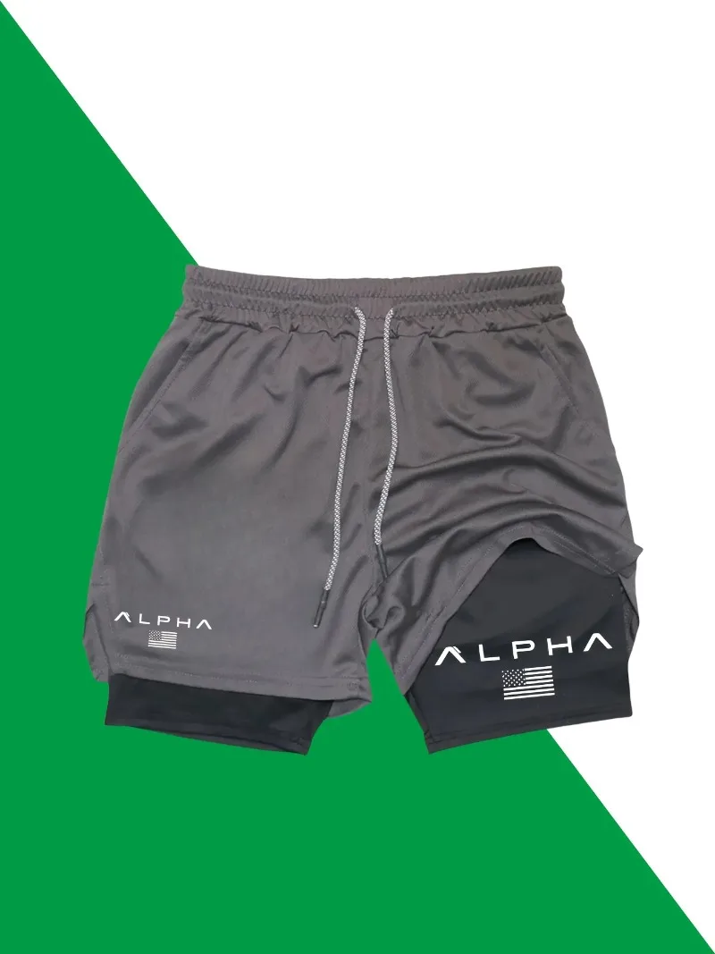 شورت رياضي 2 في 1 سريع الجفاف للرجال، شورت للتمرين ماص للرطوبة، شورت أسود للجري والصالة الرياضية، سروال رياضي للتمرين