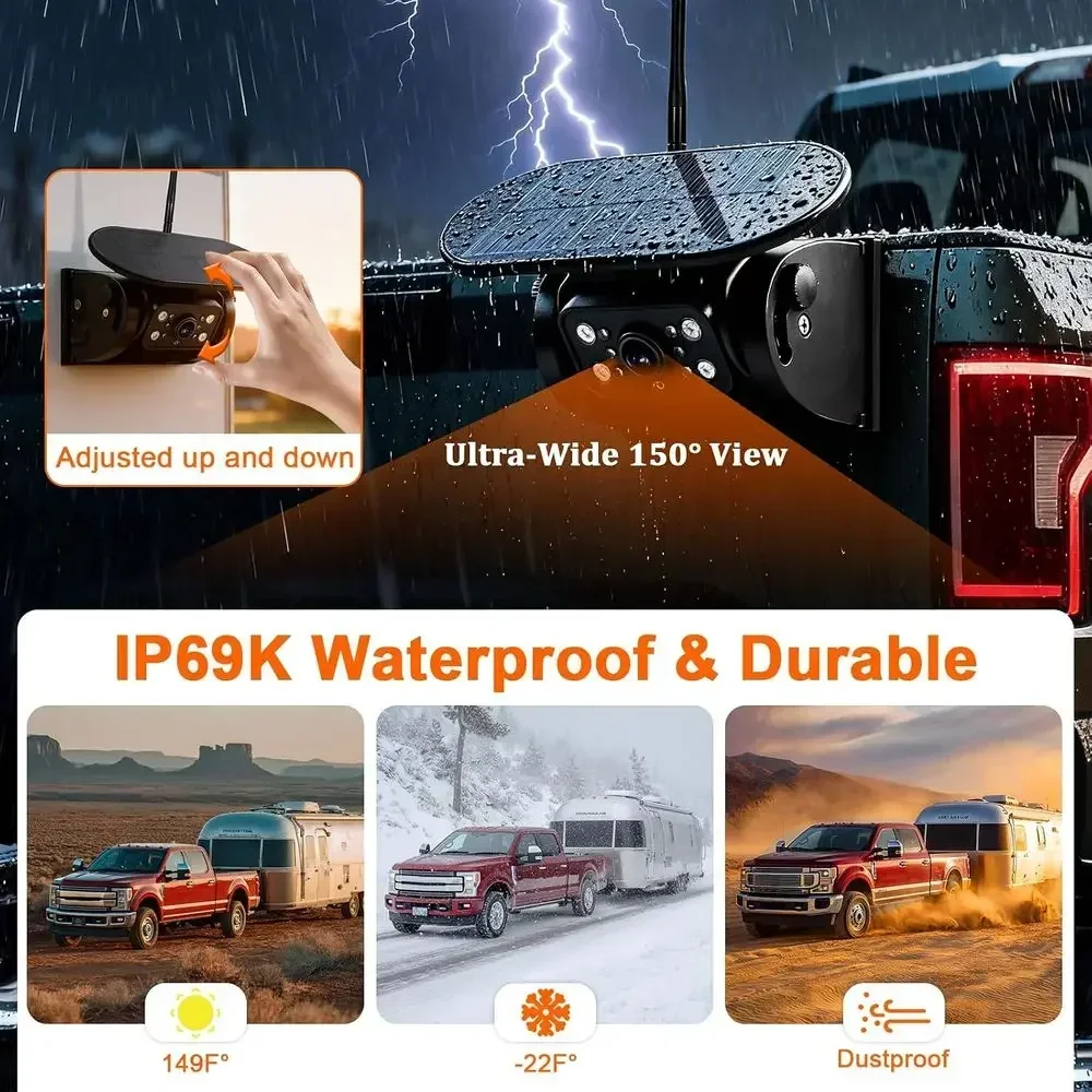 X5 Magnetic Solar Wireless Backup Camera with 5" HD Monitor, 1-Min Zero-Install for RV Truck Trailer, 320ft Signal Range, 15000m view 6