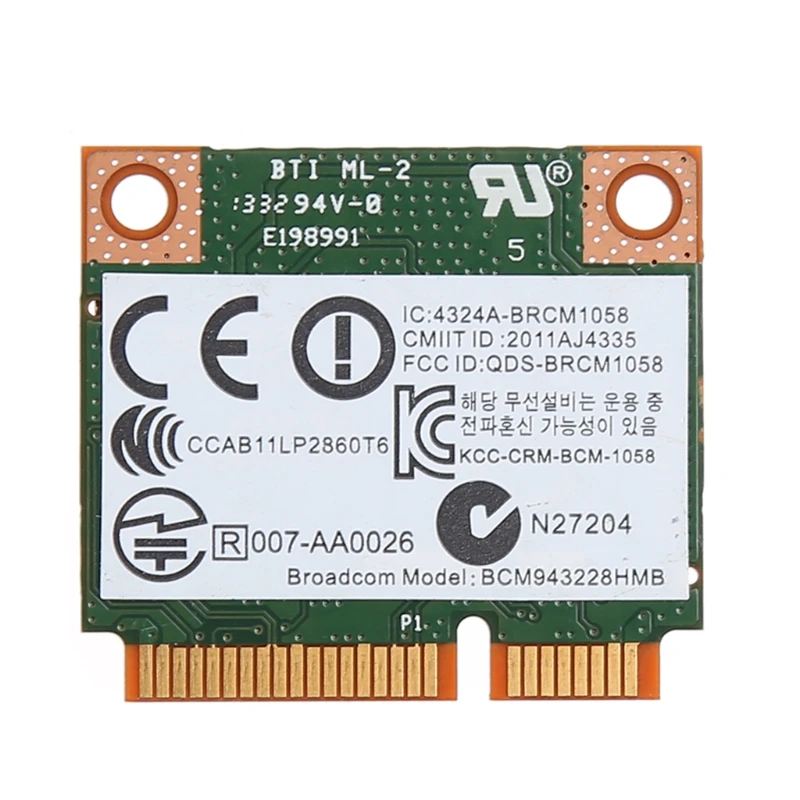 듀얼 밴드 2.4 + 5G 300M 와이파이 블루투스 4.0, 무선 하프 미니 PCI-E 카드, BCM943228HMB HP SPS 718451-001 용 802.11a/b/g/n