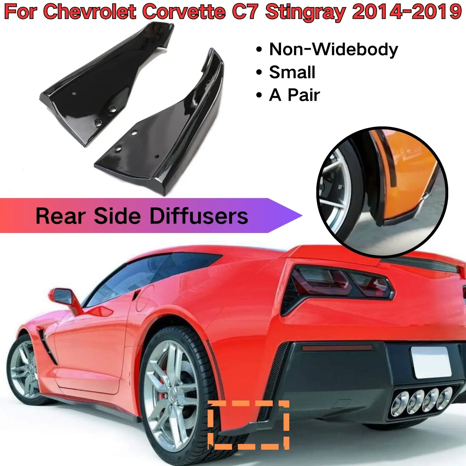 For Chevrolet Corvette C7 Stingray 2014 2015 2016-2019 Rear Bumper Corner Side Diffusers Extensions Car Accessories Body Kit