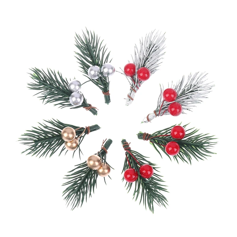 10Pcs Christmas Decoration Mini Plastic Simulation Branches Christmas Tree Home Dining Table Party Gift Box Package Decoration