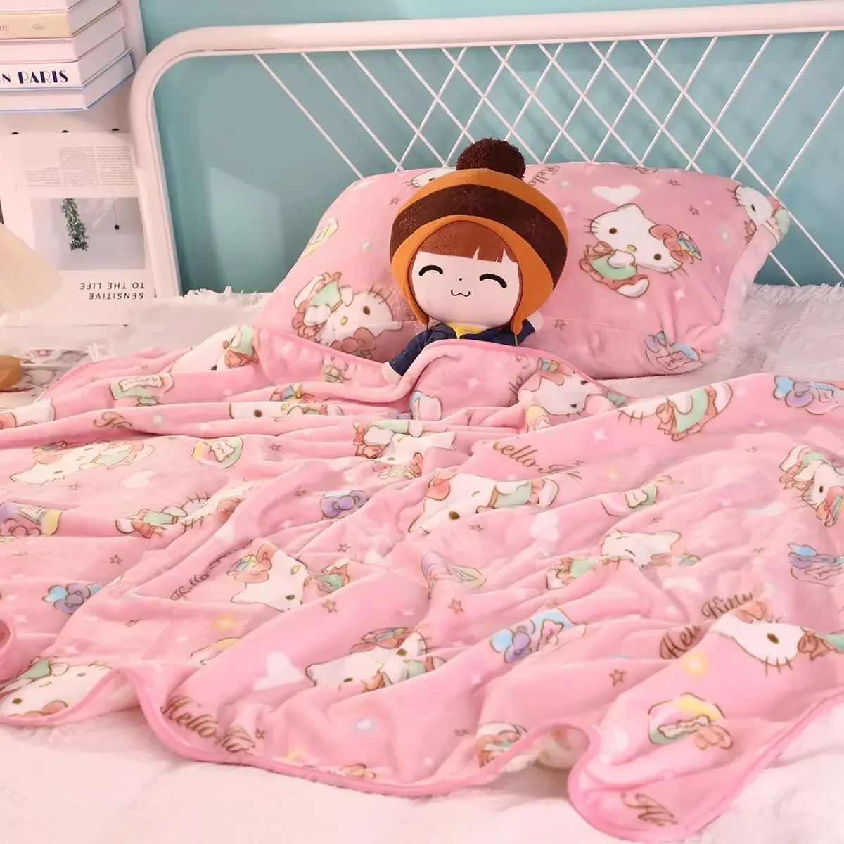 

Одеяло с рисунком Sanrio Hello Kitty, фланелевое студенческое офисное одеяло для сна, милое бархатное одеяло, простыня в общежитии, одеяло в подарок