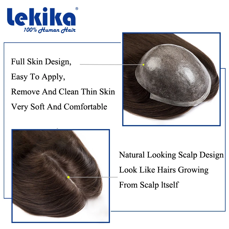 Women's Hairpiece Toupee Injection PU 100% Human Hair Wigs Replacement Hair System 16'' Long Hair  Women's Capillary Prosthesis