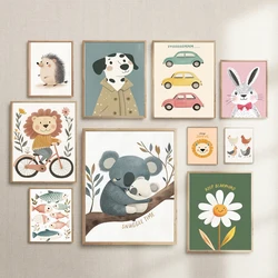 Cute Simple Cartoon Animals Koala Lion Rabbit Wall Art Prints Poster Canvas Painting for Nordic Kids Room Nursery Home Decor