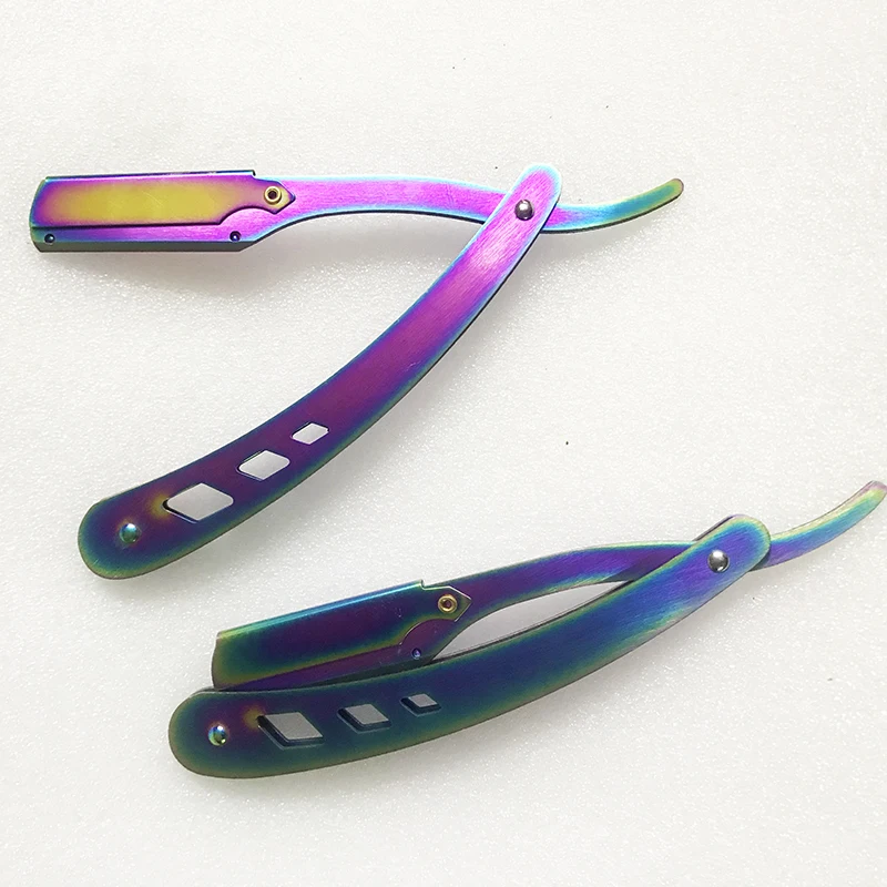 Мужские парикмахерские инструменты для бритья, разноцветная бритва, антикварный складной нож для бритья, унисекс, удаление волос (без лезвия)