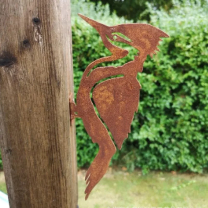 Rusty Metal Bird Silhouettes Garden Fence Decor Woodpecker Gardening Country Robin Art Metal Yard Decoration