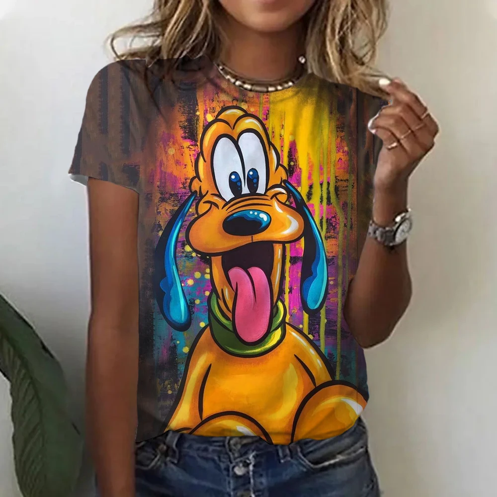 Disney Goofy T-shirt Donna Anime Tee Shirts Cartoni animati Kawaii Abbigliamento casual Moda Cotone Unisex Streetwear Harajuku Top