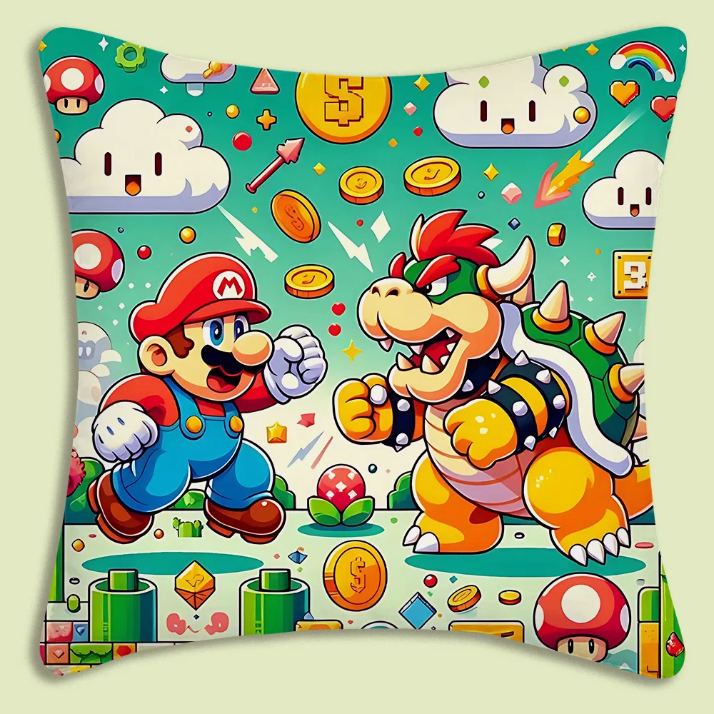 Cool super mario Pillow Covers Cartoon Sofa Decorative Home Double-sided Printing Short Plush Cute Cushion Cover