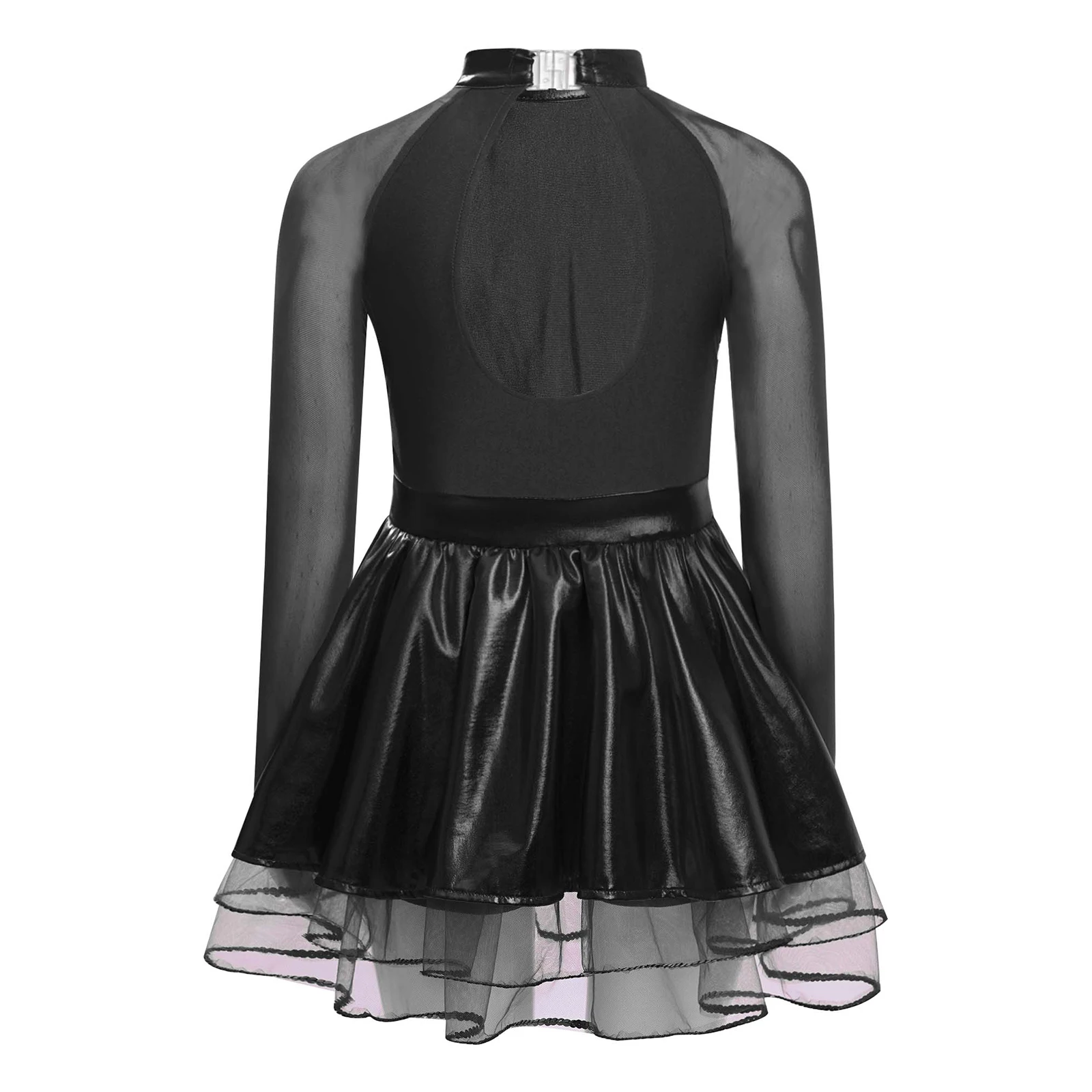 Elegant Figure Skating Dance Dress for Girls Sparkling Sequins And Keyhole Back Design Dress Lyrical Ballet Latin Dance Wear