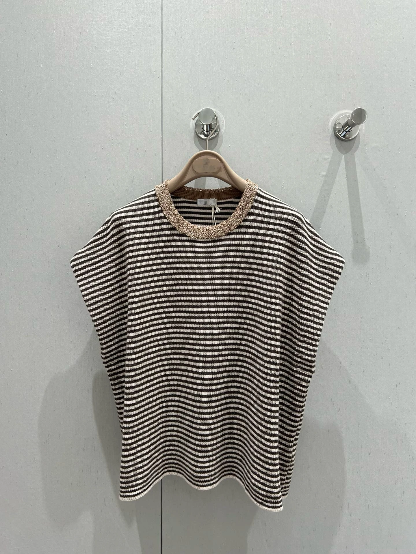 

Футболка iny Batwing Sve, женская свободная повседневная трикотажная футболка в полоску, хлопковый топ BC со сверкающим воротником из бисера