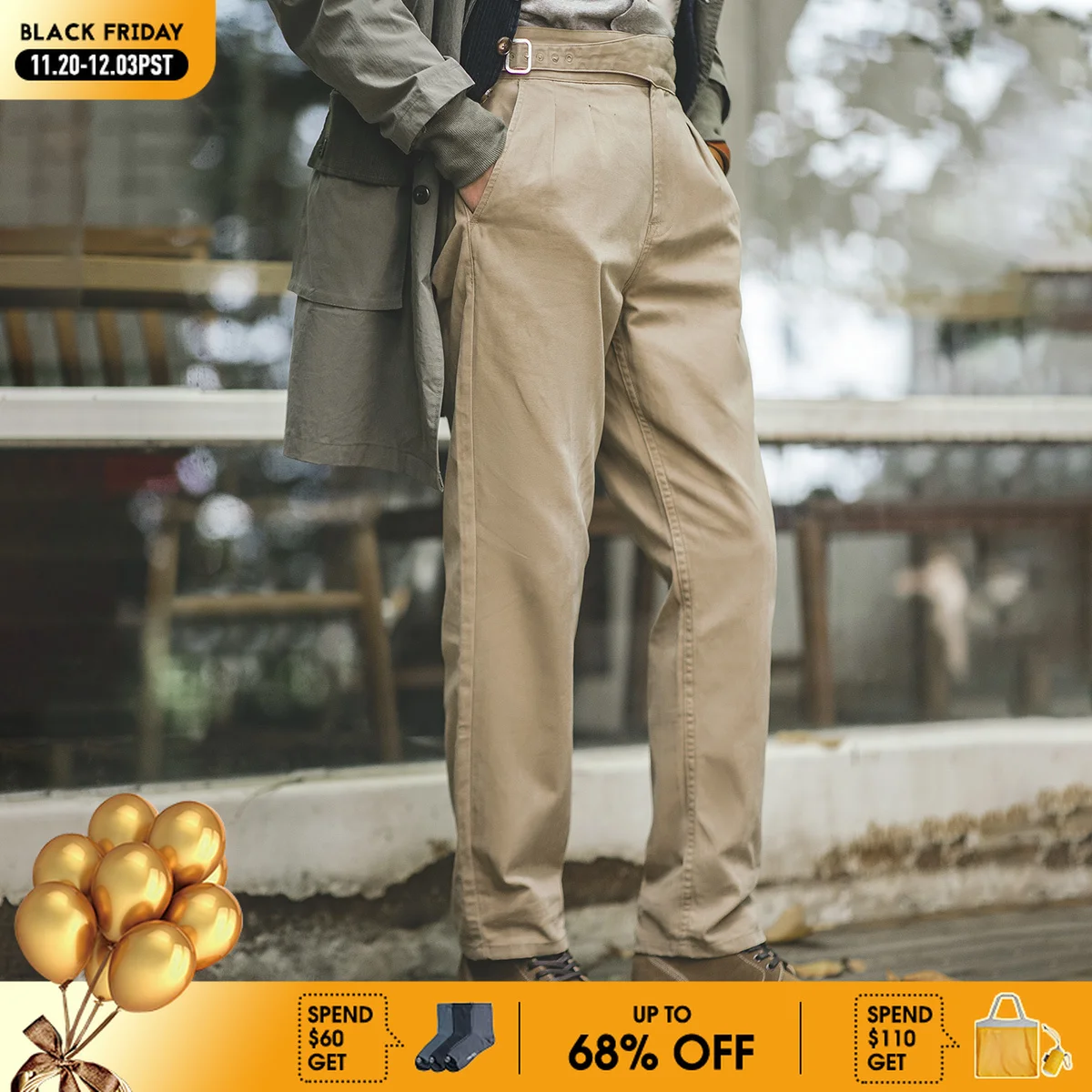 

Винтажные брюки Maden Gurkha цвета хаки, повседневные рабочие брюки-карго, классические прямые брюки с регулируемой высокой талией для мужчин, весна-осень