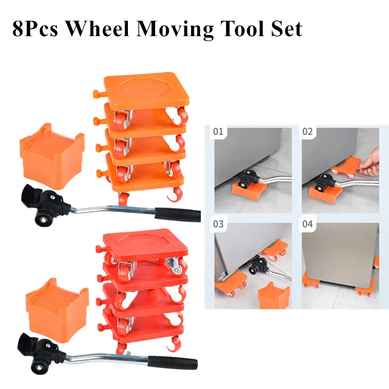 8Pcs Universal Wheel Moving Tool Set Professional Heavy Duty Furniture Transport Lifter Tool Set Roller Device Moving Tool