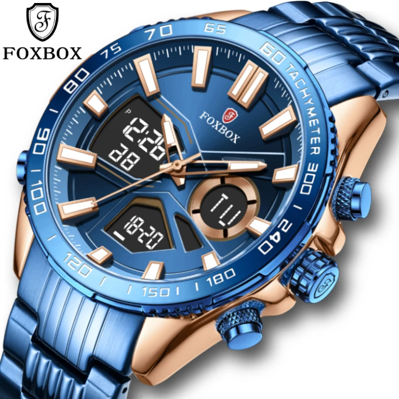 LIGE Sport Watches for Men Strong Luminous Dual Display Waterproof Quartz Genuine Stainless Steel Wristwatch Relogio Masculino