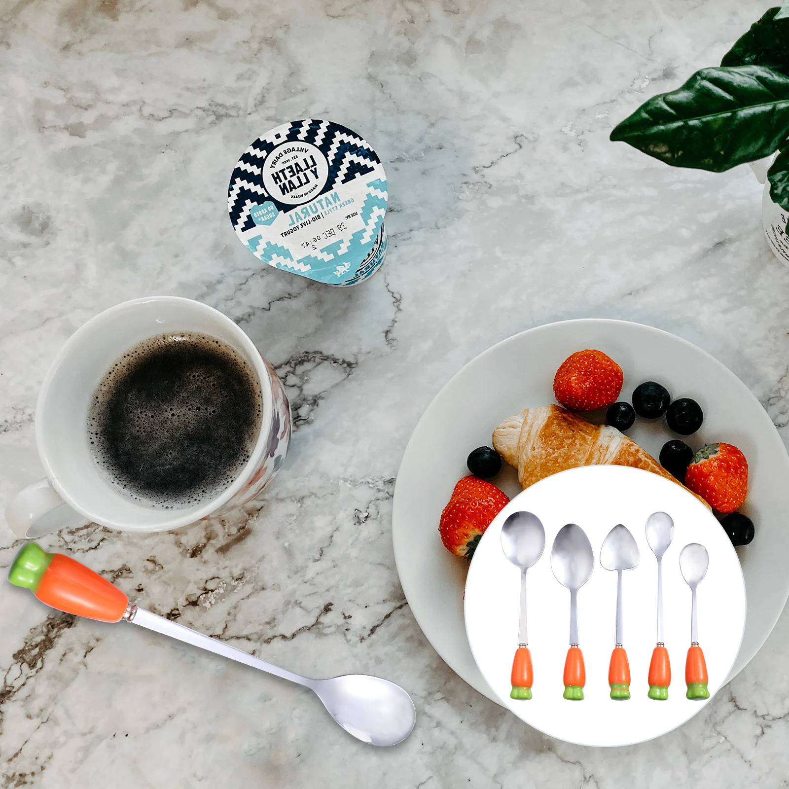 

5 Pcs Kitchen Gadget Mixing Spoon Stainless Steel Long Handle Small Teaspoon Coffee Stirring