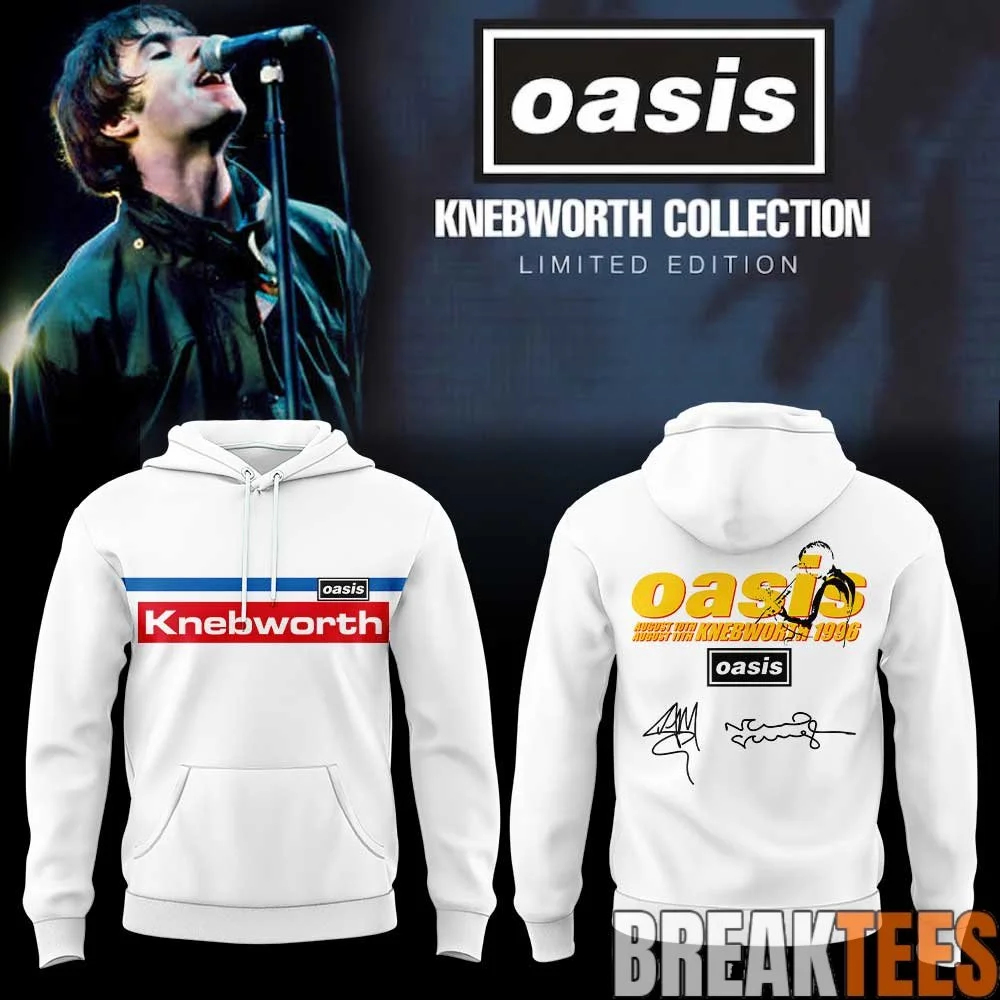 26 Oasis Live '27 Tour Hoodie Double Sided Gold Print Liam Noel Portrait Signature Graphic Hooded Sweatshirt Retro Britpop