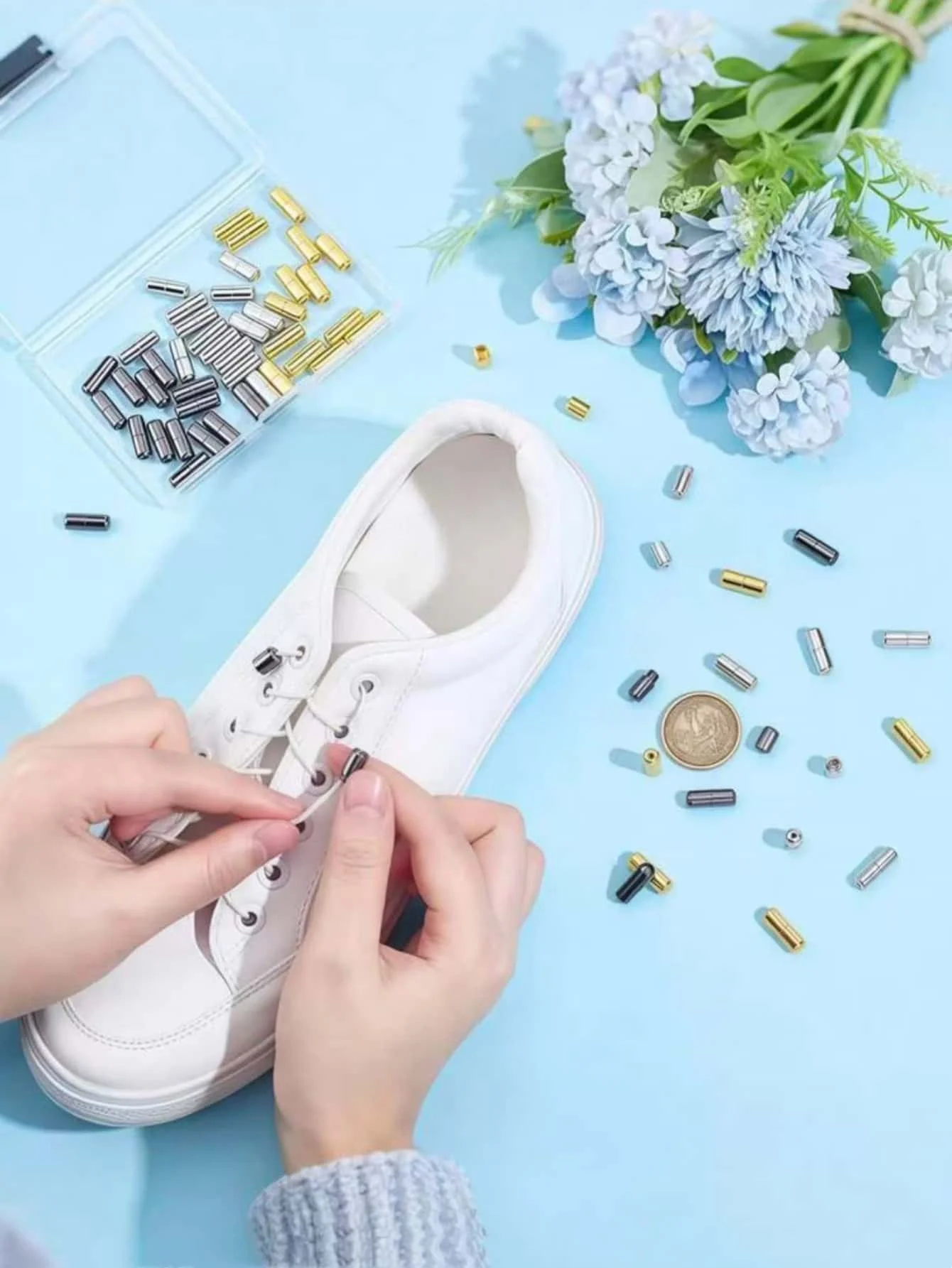 10 Metal Shoelace Locks, Alloy Shoelace Locks, No Need to Tie, Reusable, Do Not Strangle the Shoelaces, Durable, Knot-Free Shoelace Fasteners, Shoelace Decorations, Suitable for Sneakers and Casual Sh image 4