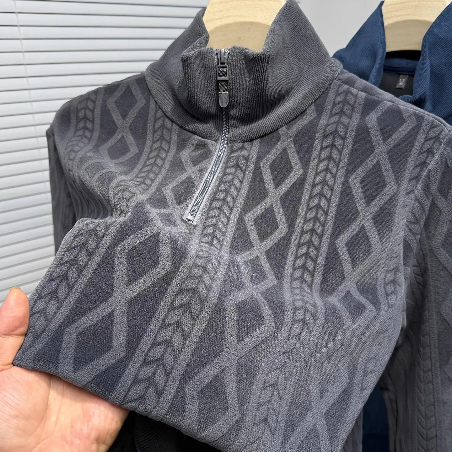 

Thiened f Zipper Long Sve Hoodie Men's Autumn Winter Double-sided Fce High Collar Warm Base irt Casual Knitted S...