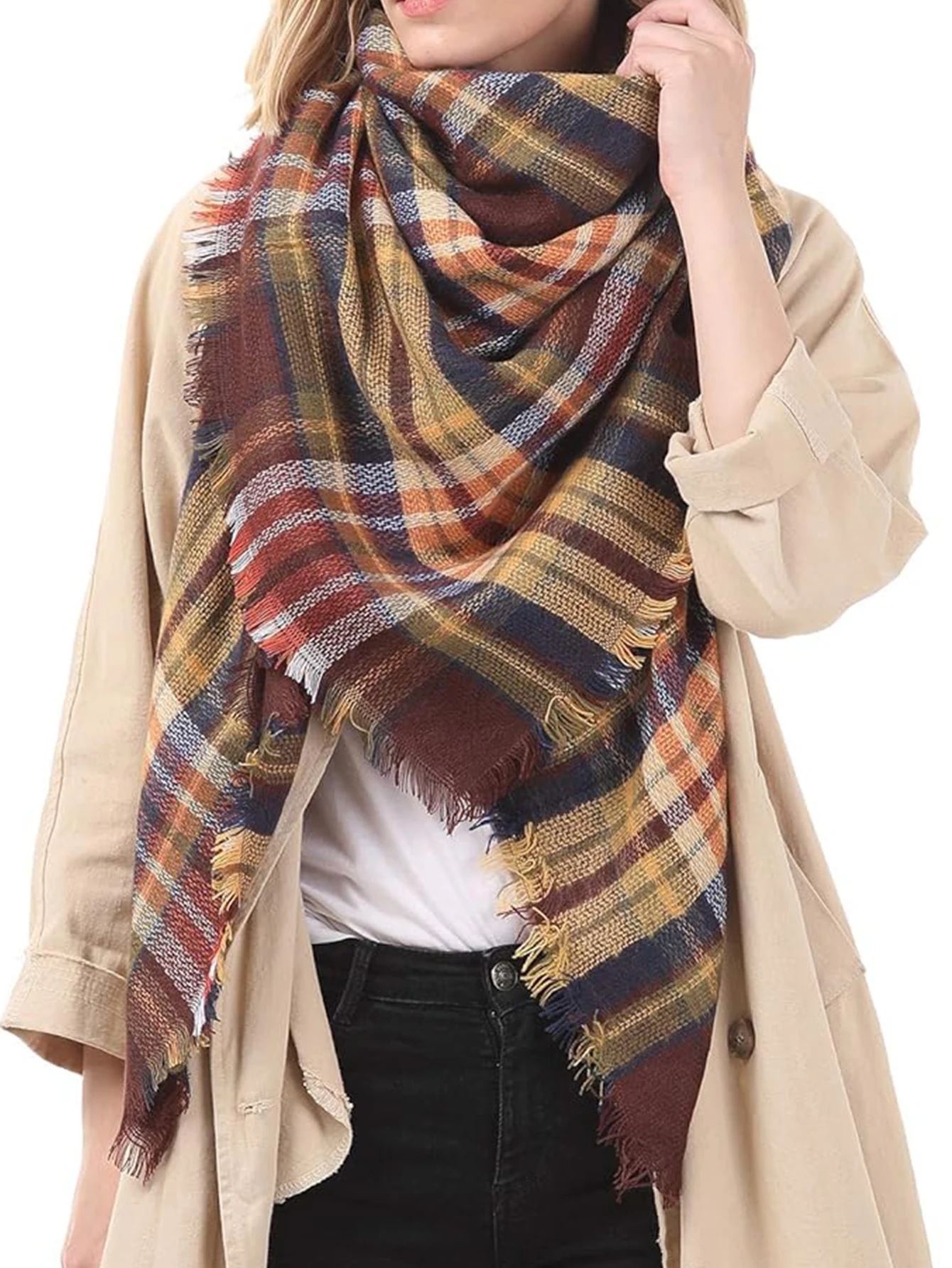 New style imitation cashmere double-sided colorful checkered square scarf, fashionable, warm, soft, bandana thick scarf shawl