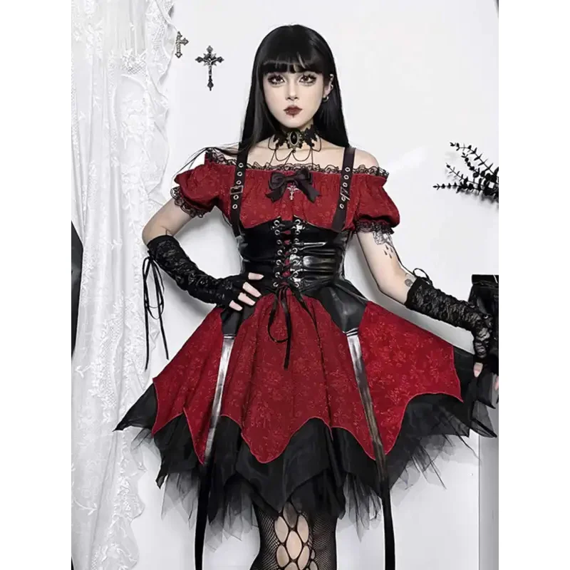 

Christmas red lolita dress suit female womens Pong short skirt punk ballet style cummerbund Lolita skirt cos cosplay party