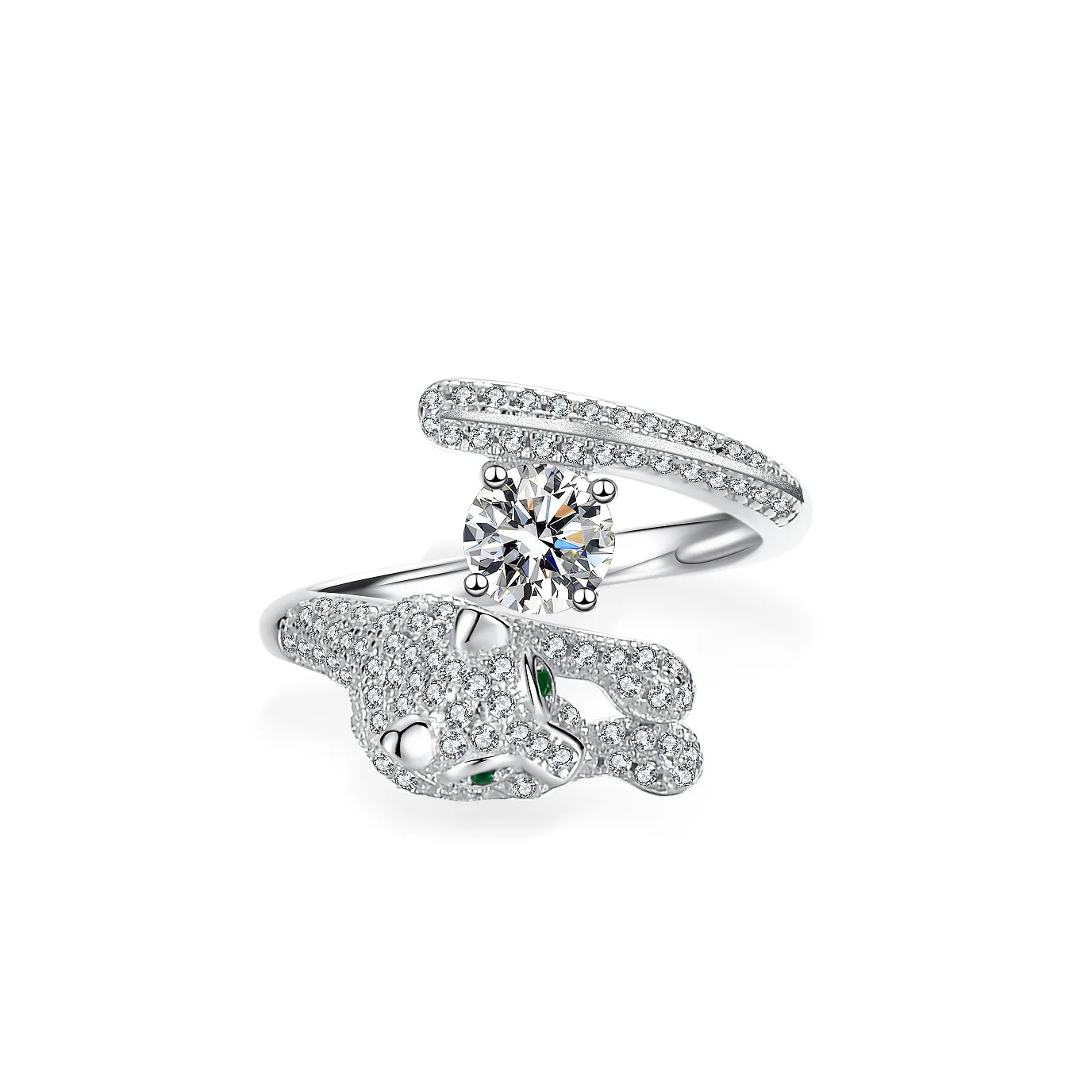 18K Gold Inlaid Moissanite Ring for Women, Four Clawed Animal Leopard Head Luxury Platinum PT950 Diamond Jewelry