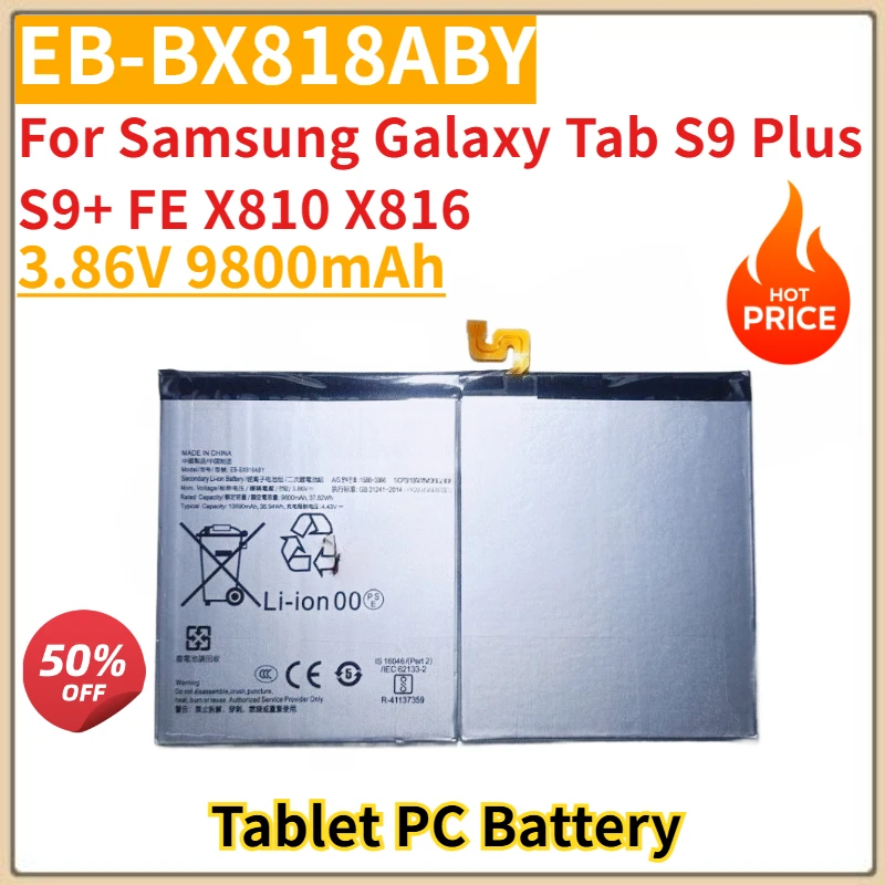 Tablet Battery 3.86V 9800mAh EB-BX818ABY For Samsung Galaxy Tab S9 Plus S9+ FE X810 X816 Replacement Battery New High Quality