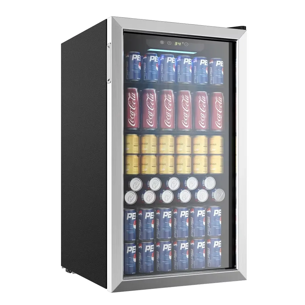 

Beverage Refrigerator and Cooler, 126 Can Mini Fridge with Glass Door, Small Refrigerator with Adjustable Shelves