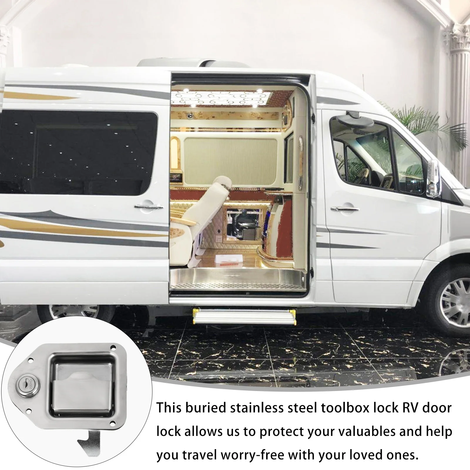 

Stainless Steel Box Lock RV Door Latch Camper Travel Trailer Parts Durable Outdoor Secure Rv Door Latch Fits All Size