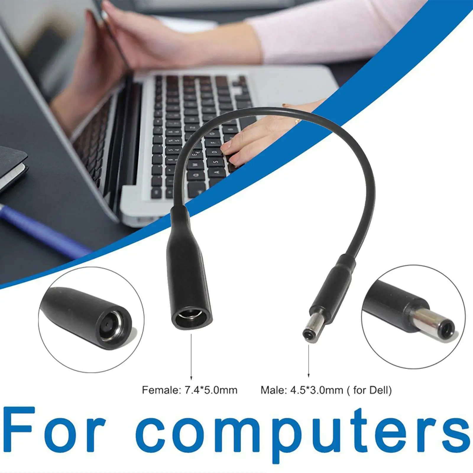 Charging Converter Cable For Dell 7.4*5.0 Female To 4.5*3.0 Male Round Mouth With Needle Cable Charger Power Supply Adapter